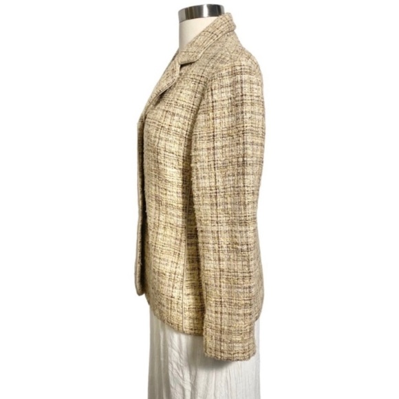 Neutral Tweed Wool Blazer Jacket By Lafayette 148 New York - Picture 5 of 11